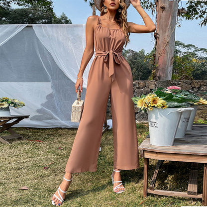 Sexy Belted Cutout Wide-Leg Jumpsuit