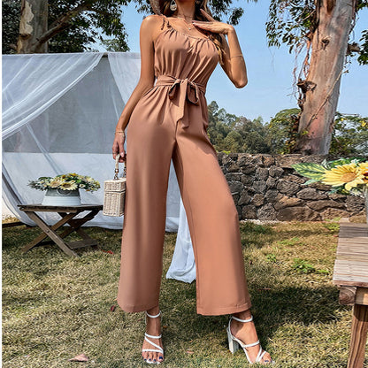 Sexy Belted Cutout Wide-Leg Jumpsuit