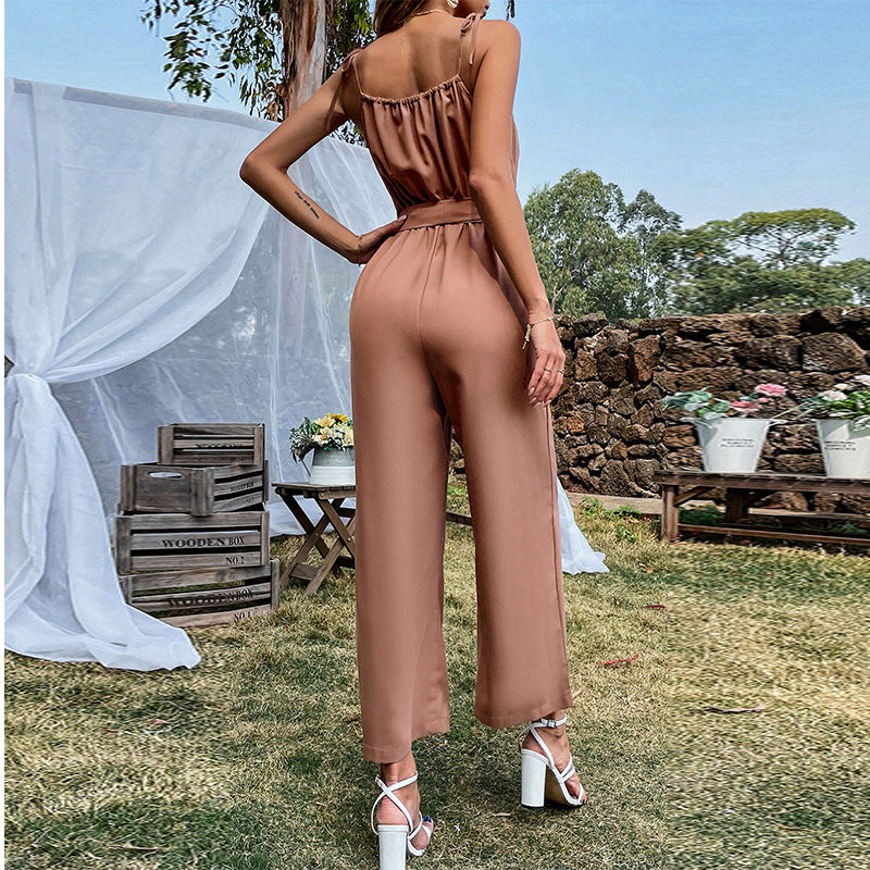 Sexy Belted Cutout Wide-Leg Jumpsuit