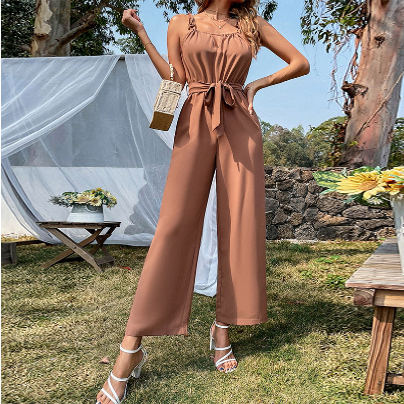 Sexy Belted Cutout Wide-Leg Jumpsuit