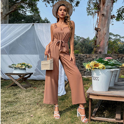 Sexy Belted Cutout Wide-Leg Jumpsuit